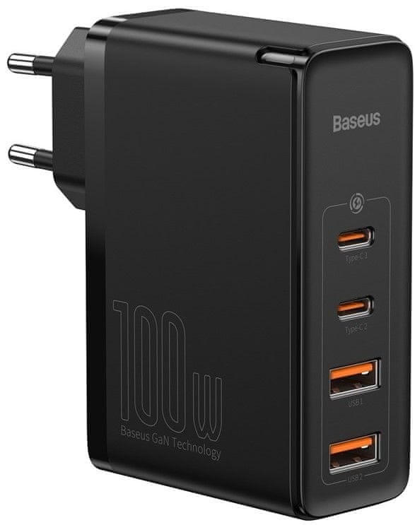BASEUS GaN2 Pre rýchlonabíjací adaptér 2x Type-C + 2x USB-A 100W CCGAN2P-L01 čierna